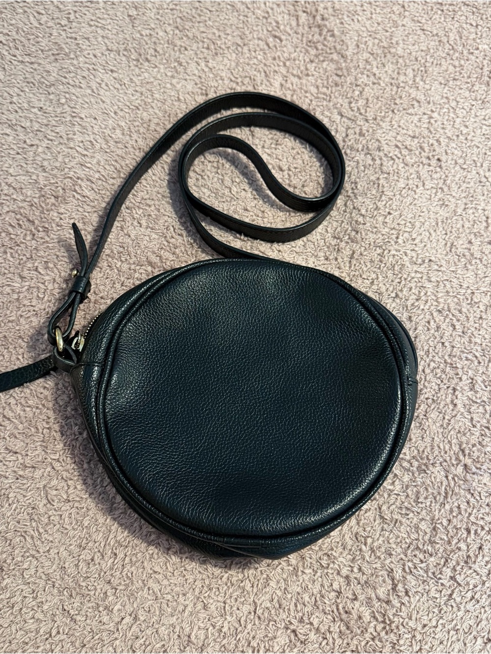 IRIS & INK Black 100% Calfskin Leather Round Crossbody Bag